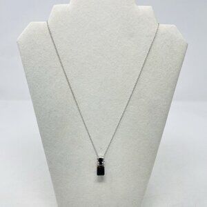 Quartz & Thai Black Spinel Platinum Sterling Silver Pendant Necklace 5037
